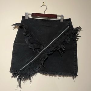 Fringe Zipper Detail Jean Skirt